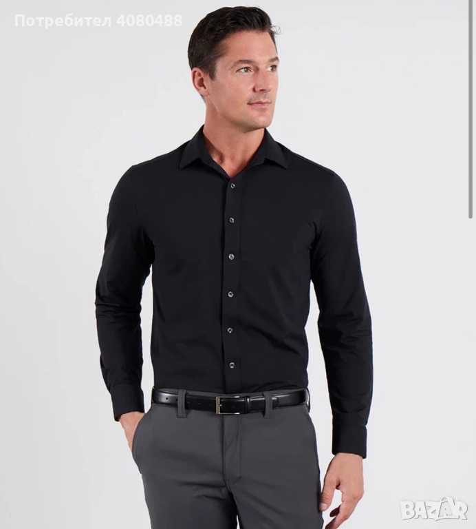 Черна мъжка риза с дълъг ръкав, снимка 1