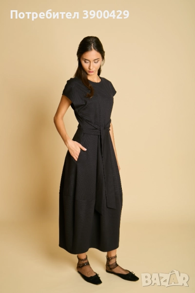 Скулптурна Памучна Миди Рокля - Sammy - Черна на Точки, снимка 1