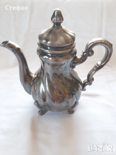 Посребрен порцеланов чайник , снимка 1