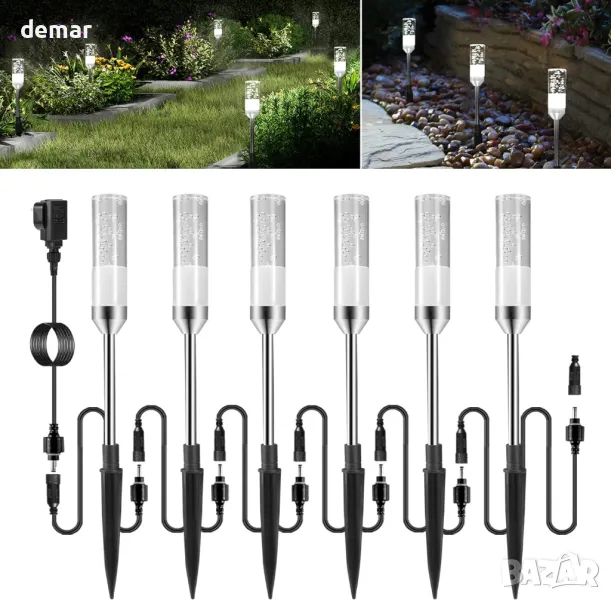 ECOWHO Градински LED лампи с шипове, 12V, IP65, студено бяло 6000K, 6 броя, снимка 1