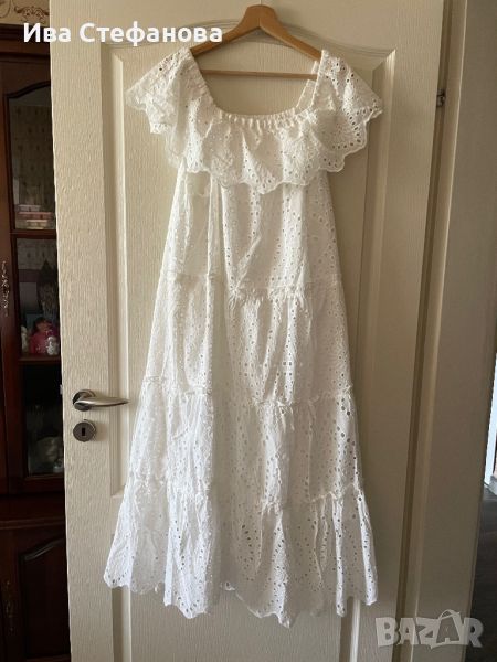 Бяла дълга волани  дантелена  елегантна разкошна кукленска ажурна рокля ажур , снимка 1