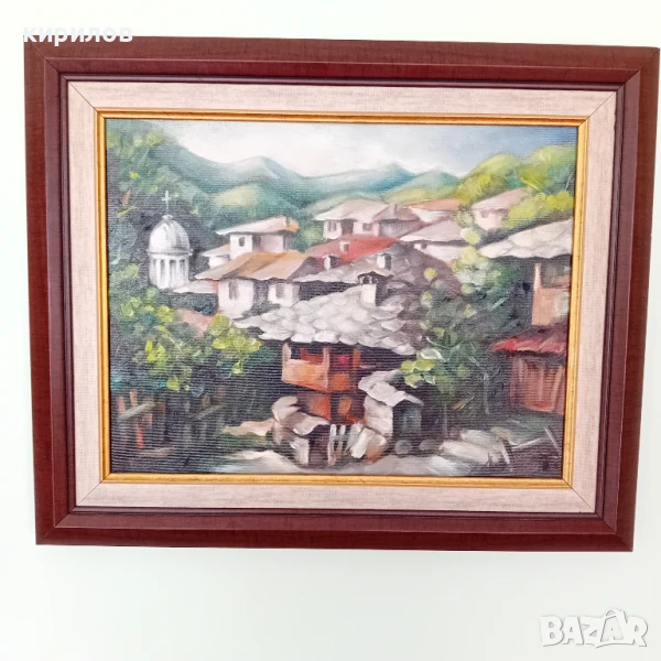 Маслена картина със селски пейзаж, снимка 1