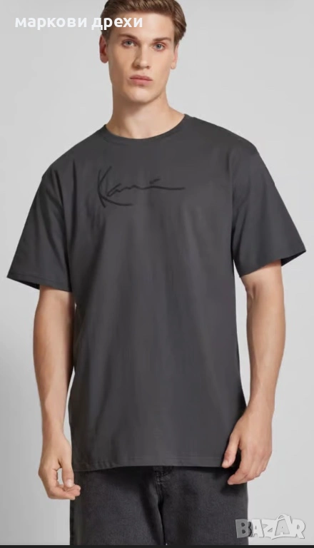 KARL KANI T-Shirt mit Label-Print Modell 'Signature' in anthrazit XL, снимка 1