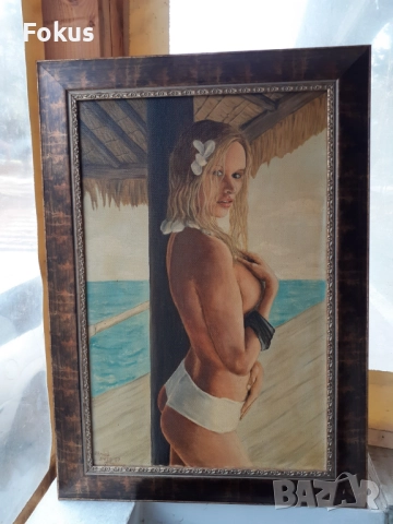 Картина "Момиче" масло на платно подпис рамка, снимка 2 - Антикварни и старинни предмети - 51510753