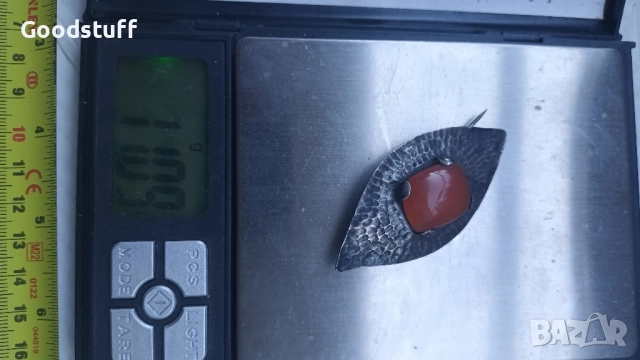 Сребърна, карнеол, брошка в стил арт нуво, ръчна изработка , снимка 4 - Други - 51773049