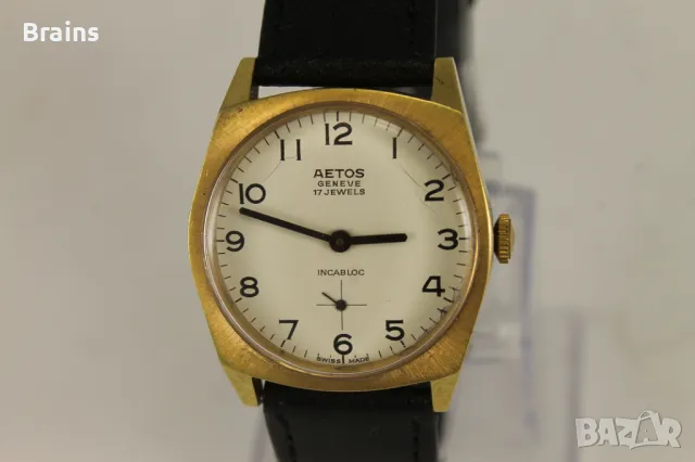 1960's AETOS Geneve Позлатен Швейцарски Ръчен Часовник, снимка 3 - Антикварни и старинни предмети - 49587123
