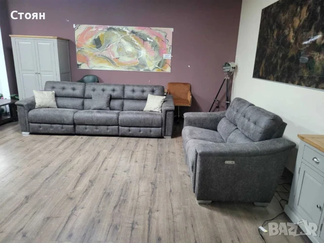 Кафяв комплект дивани от плат четворка и двойка La-z-boy, снимка 4 - Дивани и мека мебел - 50841434