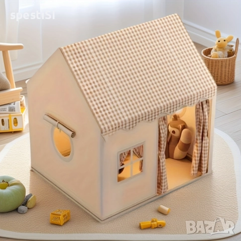 Детска текстилна палатка за игра – къщичка с кариран покрив - КОД 4772, снимка 2 - Други - 52504359