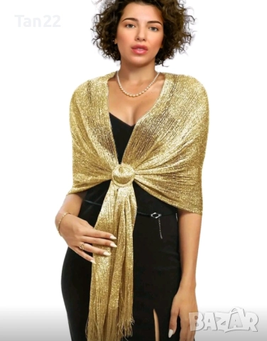 Дамски златист шал, снимка 3 - Шалове - 52742653