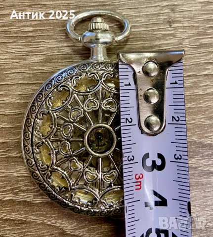 Механичен джобен часовник с ажурен корпус (skeleton), сребрист, снимка 3 - Джобни - 53327675