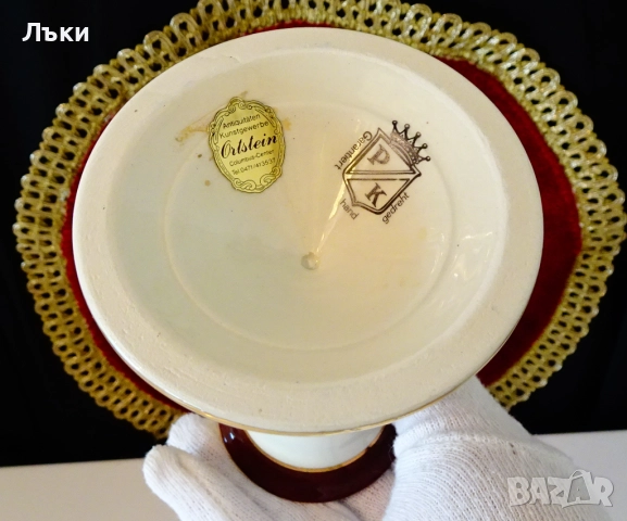 Немски порцеланов свещник PK Klaus Cutik,злато,цветя. , снимка 5 - Антикварни и старинни предмети - 51825531