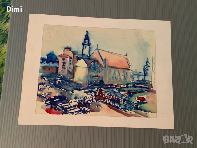 ДИМИТЪР ПАНАЙОТОВ акварел Лайпциг, снимка 3 - Картини - 52858948