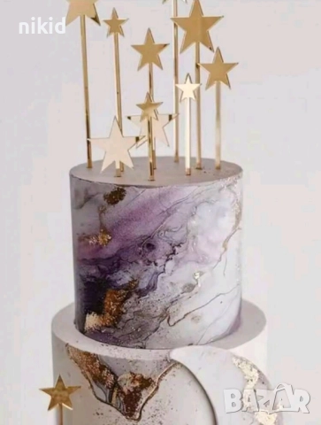 12 бр златни златисти звезди звездички звезда акрилни топери украса декор за торта мъфини кексчета, снимка 3 - Други - 51726745