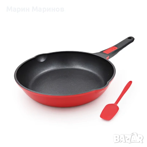 см незалепващ тиган с подвижна дръжка – червено-черен  