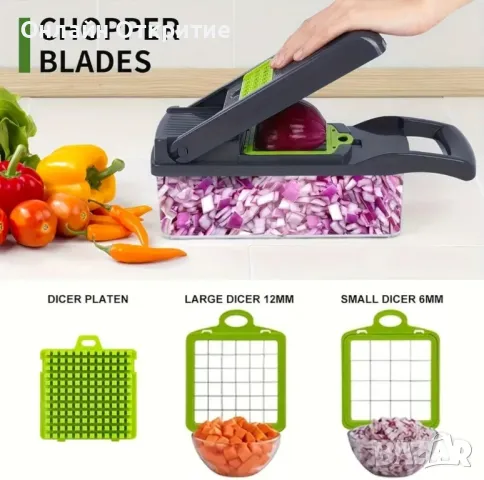 Многофункционален кухненски чопер 14-в-1 с контейнер и сменяеми остриета, снимка 5 - Други - 50176302