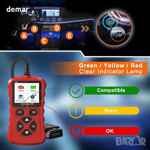 OBD2, автоматичен диагностичен инструмент OBDII, четец на кодове на автомобили OBD EOBD, снимка 7 - Аксесоари и консумативи - 45686304