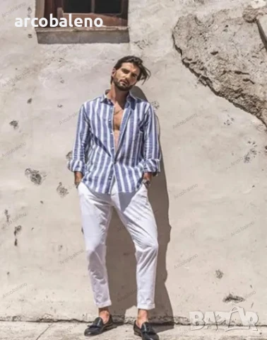 Европейска и американска мъжка ежедневна удобна риза с дълъг ръкав и райета, 2цвята , снимка 5 - Ризи - 50472604