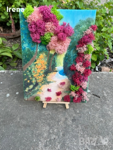 Картини рисувани с акрилни бои и скандинавски мъх .Цена 65лв