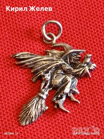 Дизайнерски сребърен медальон Вещица Баба Яга майсторска ръчна изработка 52562, снимка 5 - Колиета, медальони, синджири - 53039993