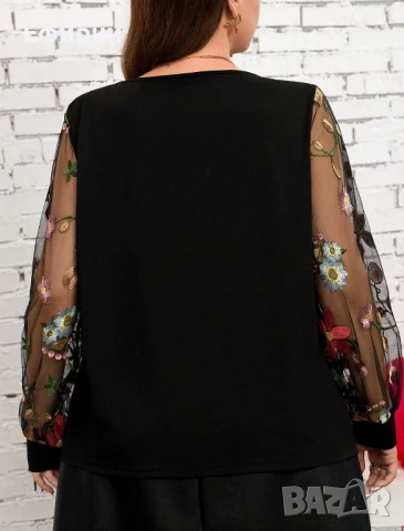 Блуза бродерия, БЛУЗА ГОЛЯМ РАЗМЕР, Блуза на цветя, снимка 2 - Блузи с дълъг ръкав и пуловери - 51305741