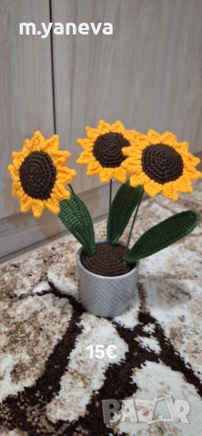 ръчно плетени цветя, снимка 9 - Декорация за дома - 53077727