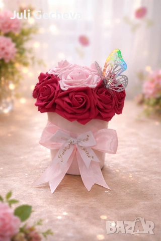 Кашпа с вечни рози , снимка 3 - Подаръци за жени - 53601780