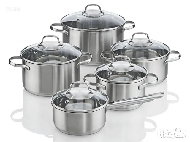 НОВИ! Комплект тенджери 5 части с капак неръждаема стомана ИНДУКЦИЯ