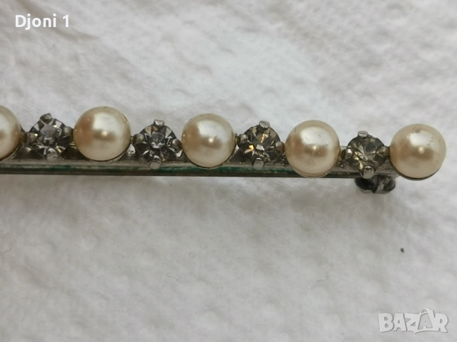 Винтидж сребърна брошка с перли , снимка 3 - Антикварни и старинни предмети - 53179203