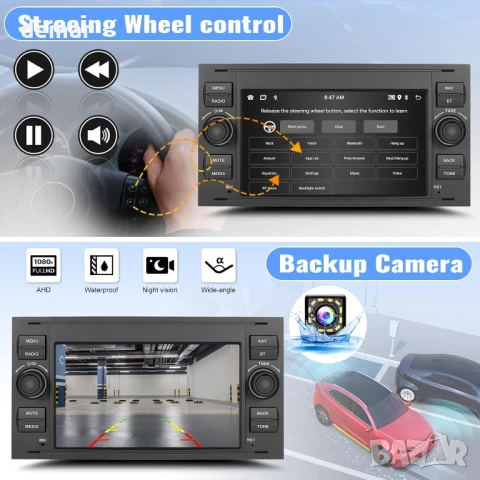 SIXWIN 7-инчово Android радио за Ford Transit Fiesta Focus Fusion Kuga C-Max S-Max Connect Galaxy, снимка 5 - Аксесоари и консумативи - 50458033