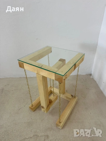 Масивна дървена помощна маса със стъклен плот, снимка 5 - Маси - 54229362