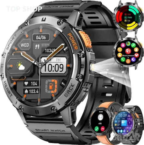 Смарт часовник за мъже, 530mAh батерия, 1,43" AMOLED дисплей, LED фенерче, Bluetooth разговор, IP68