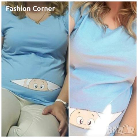 НОВА тениска "Мама в очакване", светлосин цвят, М размер, Спиди, снимка 1 - Дрехи за бременни - 45527952