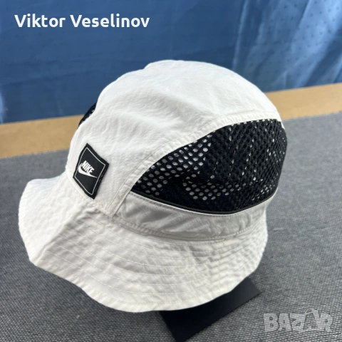 Nike Bucket Hat Size S-M Mesh White Black Swoosh Идиотка Бяля