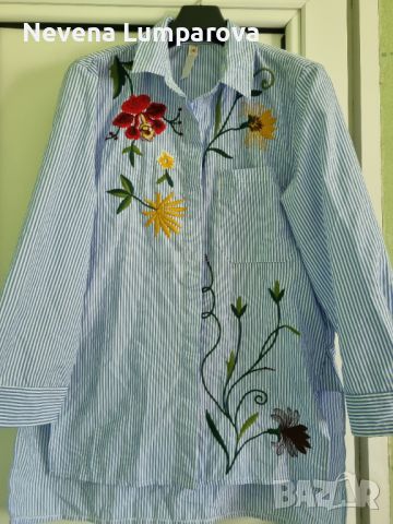 Дамска риза, райе с бродерия , снимка 1 - Ризи - 45436111