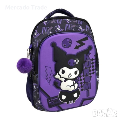 Ученическа раница за начално училище в лилаво, 3D Kuromi, За момичета, снимка 2 - Раници - 51621229