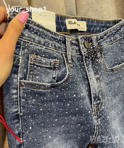 Слим модел дънки с камъни камъчета по кракът , снимка 4 - Дънки - 51866721