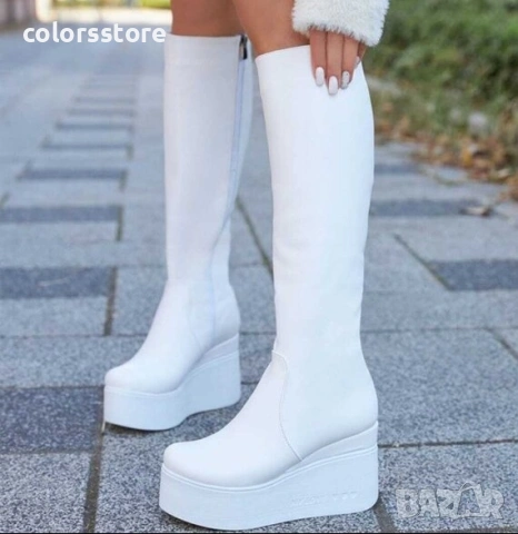 Ботуши на платформа - бяла кожа с бяло ходило - 136K