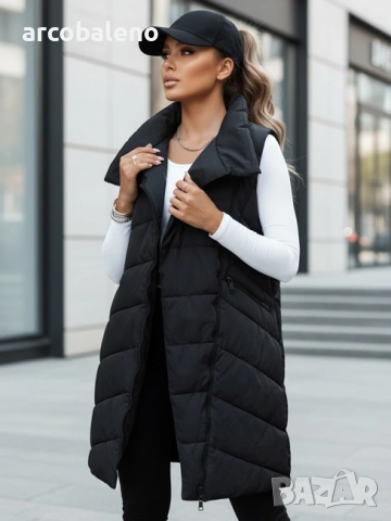 Дамско дълго ватирано яке без ръкави и качулка SERKIS, 2цвята , снимка 3 - Якета - 47464572