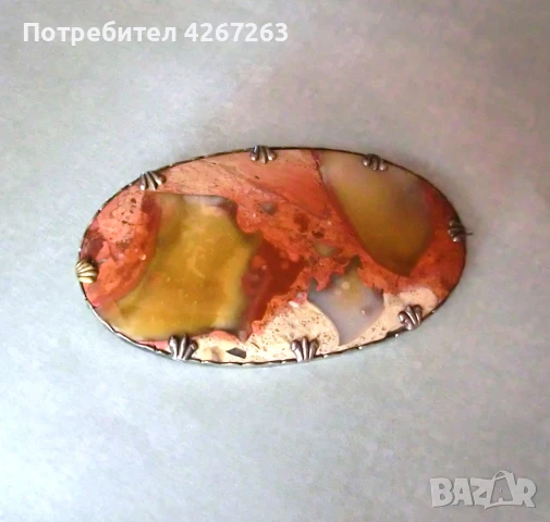 Старинна брошка с естествен камък дендритен ахат