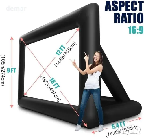 Надуваем екран за проектор, 5 метра, 152 Ш x 279 В сантиметра, 16:9, снимка 8 - Стойки, 3D очила, аксесоари - 48824087