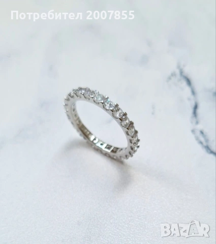 Сребърен дамски пръстен с кристали , снимка 5 - Пръстени - 53790652