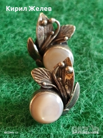 Винтидж сребърни обеци флорален мотив с инкростация на СЕДЕФ перфектни 44591, снимка 2 - Обеци - 53763807