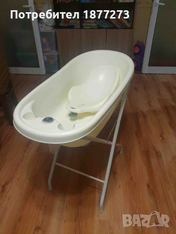  Корито за къпане на бебе с оттичане, подложка, термометър и стойка, снимка 1