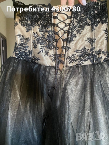 Елегантна черна рокля със златни детайли (Тип корсет), снимка 5 - Рокли - 53895654