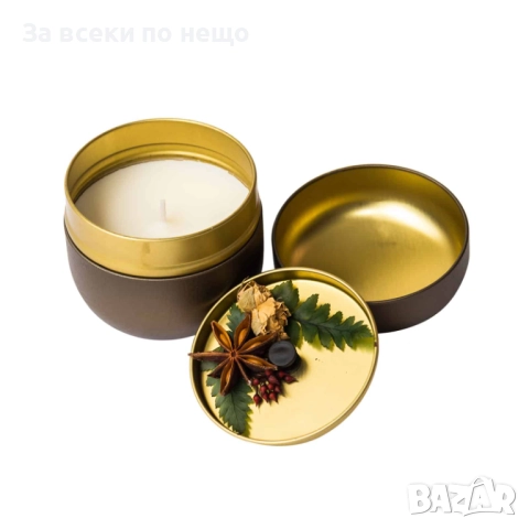 Ароматна свещ в метална кутийка с декорация, 4 аромата Код P1340, снимка 3 - Декорация за дома - 52016154