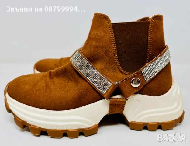 Боти Челси от велур с декорация от кристали Aeropostale, снимка 4 - Дамски боти - 50499643