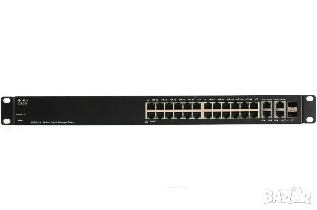 Cisco SG300-28 Gigabit Switch | 24 Port 10/100 + 4 Port Up Link 10/100/1000 + 2 Port SFP, снимка 2 - Суичове - 46857069