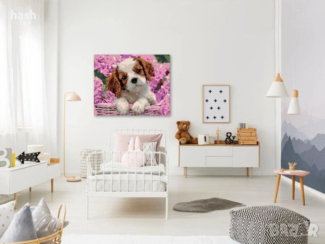  ZUTY 1200221 Картина по номера Кученца и Хортензия 40 x 50 см с рамка за носене (вече опъната), снимка 2 - Картини - 53296562