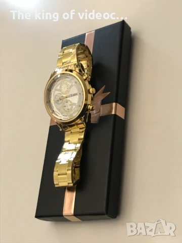 Мъжки златист часовник с голям циферблат ( ВИДЕО ), снимка 3 - Мъжки - 52315219