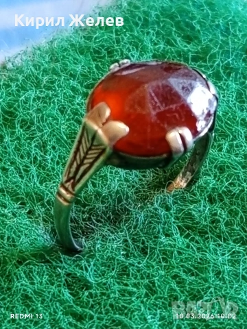 Винтидж сребърен пръстен с инкрустиран камък ЦИТРИН майсторска ръчна изработка 20666, снимка 5 - Пръстени - 53777719